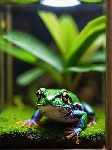 Exotic pet store, felis salamandra, amphibian, glass terrarium, misty atmosphere, green moss, tropical plants, waterfalls, rocks, wooden shelves, metal cages, sale tag, bright lighting, macro photogra