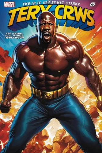 Design a vibrant comic book cover showcasing Terry Crews as a powerful superhero.,comic book,marvel comics,magazine cover,comicbook,cover,superhero comic,comic books,avenger hulk hero,comic hero,fury,