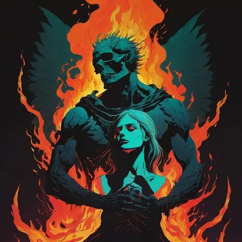 angel and devil,fire angel,garuda,angels of the apocalypse,phoenix,halloween poster,lucifer,fire devil,archangel,pillar of fire,heaven and hell,game illustration,devil,fire siren,angel of death,satan,dragon fire,vidraru,couple silhouette,xmen,Illustration,Paper based,Paper Based 19