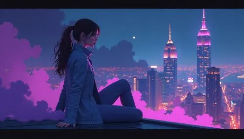 above the city,cyberpunk,cityscape,ultraviolet,city lights,la violetta