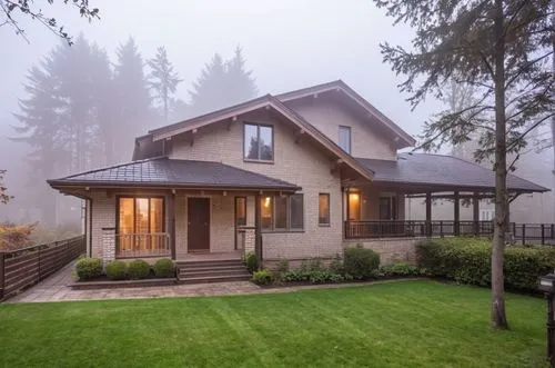 mid century house,forest house,beautiful home,sammamish,morning mist,two story house,foggy day,marylhurst,house in the forest,issaquah,morning fog,summer cottage,modern house,country cottage,timber ho