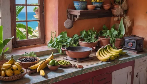 banana plant,banana tree,fruits plants,banana trees,vintage kitchen,summer still-life,still life of spring,kitchen garden,trinidad cuba old house,cooking plantain,greengrocer,still life,still life photography,provencal life,kitchen,still life with onions,the kitchen,still-life,kitchen interior,latin american food,Illustration,Abstract Fantasy,Abstract Fantasy 13