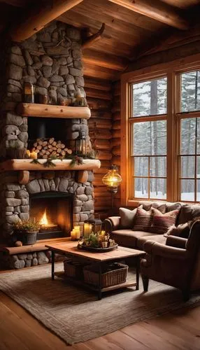 the cabin in the mountains,alpine style,coziness,fire place,coziest,rustic aesthetic,fireplace,wooden beams,log cabin,log home,warm and cozy,fireplaces,rustic,chalet,cabin,winter house,home interior,scandinavian style,new england style house,log fire,Illustration,Black and White,Black and White 08