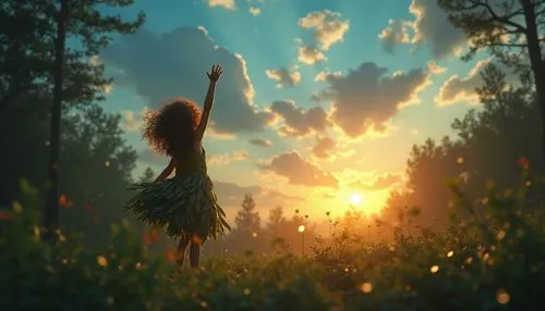 arrietty,fairies aloft,kupala,little girl in wind,nature background,forest of dreams,Photography,General,Realistic