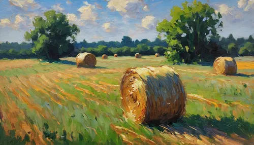 rural landscape,round bales,farm landscape,wheat field,hay bales,barley field,bales,bales of hay,chair in field,meadow in pastel,suitcase in field,meadow landscape,pasture,grain field,rye field,oil painting,mountain meadow hay,straw bales,straw field,small landscape,Art,Artistic Painting,Artistic Painting 04