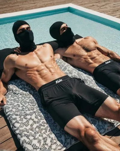 sun protection,balaclava,two piece swimwear,swim brief,sun tanning,sun-bathing,shredded,sun block,sunbathing,sunbathe,to sunbathe,sun exposure,abdominals,blindfold,swimwear,sunlounger,sunbeds,poolside,athletic body,shirtless,Photography,Documentary Photography,Documentary Photography 08