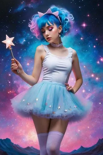 stargirl,fairy galaxy,cosmogirl,starships,starchild,celestial body,pixie,rosa ' the fairy,sky rose,falling star,harmonix,rosa 'the fairy,cielo,astronema,cassiopeia,blue star,moonchild,little girl fairy,blue enchantress,satari,Illustration,Realistic Fantasy,Realistic Fantasy 34