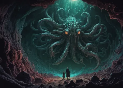 god of the sea,deep sea,deep sea nautilus,sea god,abyss,undersea,the bottom of the sea,cuthulu,bottom of the sea,octopus,tentacles,under sea,sci fiction illustration,nautilus,kraken,mirror of souls,symbiotic,cephalopod,tentacle,deep sea diving,Illustration,Realistic Fantasy,Realistic Fantasy 47