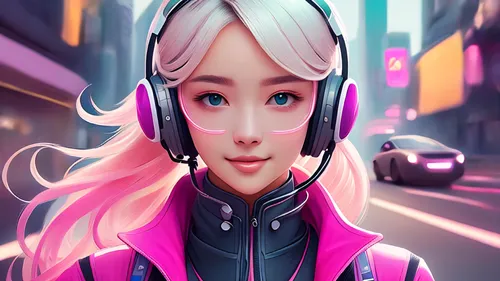 vector girl,pink vector,headset,headphone,world digital painting,vector art,portrait background,city ​​portrait,tiktok icon,wireless headset,mobile video game vector background,headset profile,phone i