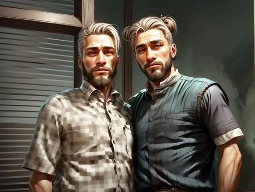 che guevara and fidel castro,gay couple,barber shop,dad and son,stony,digital painting,two-man saw,gay men,game illustration,barber,father-son,custom portrait,father and son,barbershop,game art,man portraits,romantic portrait,husbands,portrait background,world digital painting