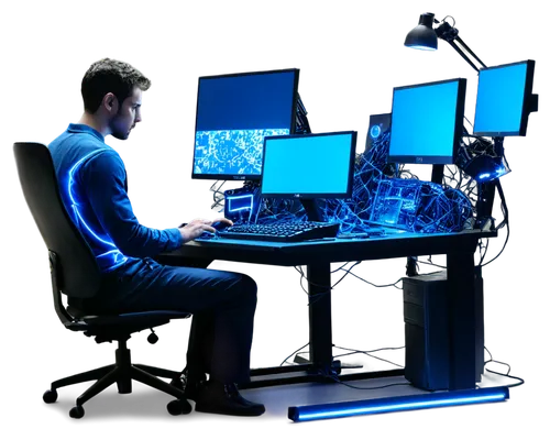 man with a computer,computer room,cybertrader,fractal design,computerizing,blur office background,computer workstation,computer art,computer addiction,cyberscene,blue light,cyberpatrol,computer graphic,cybersurfing,computerization,computer tomography,computer freak,cybermedia,cyberarts,computer graphics,Illustration,American Style,American Style 06