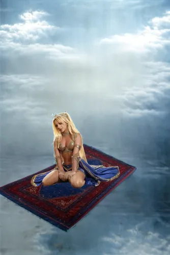 flying carpet,padmasana,lotus position,mediating,britney,praying woman,woman praying,meditator,yogin,skyclad,meditatively,meditating,girl praying,meditate,the blonde in the river,carpets,madonna,blackney,prerogative,rug