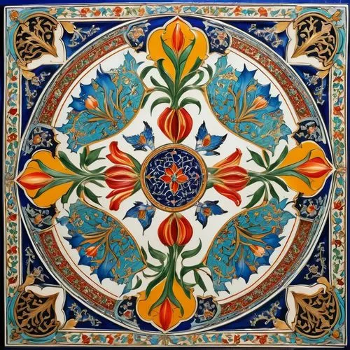 maiolica,rangoli,spanish tile,floral rangoli,mandala,iznik,azulejos,ceramic tile,motifs of blue stars,floral ornament,safavid,azulejo,pachisi,moroccan pattern,bahakel,mandalas,khokhloma painting,tile,floor tile,ceramic floor tile,Illustration,Realistic Fantasy,Realistic Fantasy 43