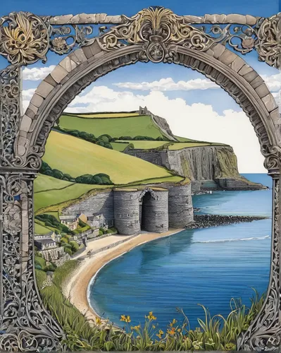 carrick-a-rede,three point arch,isle of may,robin hood's bay,stone arch,orkney island,cornwall,watercolour frame,frame border illustration,archway,semi circle arch,runswick bay,half arch,round arch,rose arch,kings landing,donegal,dorset,hobbiton,perranporth,Illustration,Black and White,Black and White 03