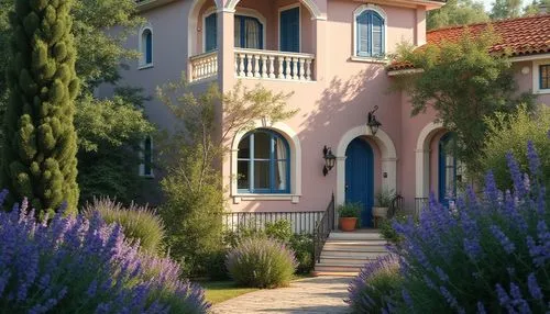 house painting,provence,lavendar,summer cottage,beautiful home,dreamhouse,villa,house by the water,lavenders,private house,wisteria,exterior decoration,maison,home landscape,small house,lavandula,lilac arbor,apartment house,houses clipart,lavender blush,Photography,General,Realistic