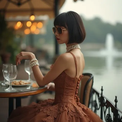 parisian coffee,vintage dress,paris cafe,woman at cafe,jinglei,vintage woman