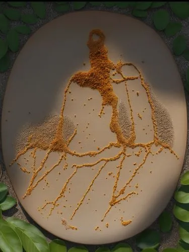 this is an image of some mustard on a plate,tea art,plate full of sand,sand art,coffee art,sand clock,tajin,Photography,General,Realistic