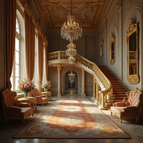 royal interior,entrance hall,ritzau,cliveden,foyer,ornate room,highclere castle,hallway,enfilade,althorp,nymphenburg,cochere,harlaxton,entranceway,palladianism,versailles,villa cortine palace,europe palace,blickling,interior decor,Photography,General,Realistic