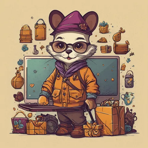 autumn camper,shopkeeper,kids illustration,autumn icon,autumn theme,autumn chores,adventurer,apothecary,illustrator,raccoon,scrap collector,game illustration,coffee tea illustration,beekeeper,fall animals,greengrocer,traveler,rocket raccoon,merchant,inventory,Illustration,Children,Children 04