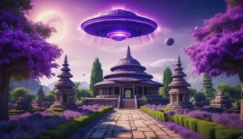 somtum,purple landscape,ipê-purple,alien world,temples,wall,secret garden of venus,purple moon,purple,crown chakra,fantasy picture,artemis temple,yogananda,alien planet,purple wallpaper,the mystical path,mushroom landscape,background image,vipassana,place of pilgrimage,Photography,General,Realistic