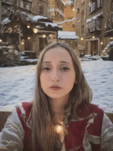 snowy ucranian village night ,rosa khutor,mystical portrait of a girl,aspen,in the snow,the snow queen,city ​​portrait,christmas snowy background,winterblueher,in the winter,a girl with a camera,winte