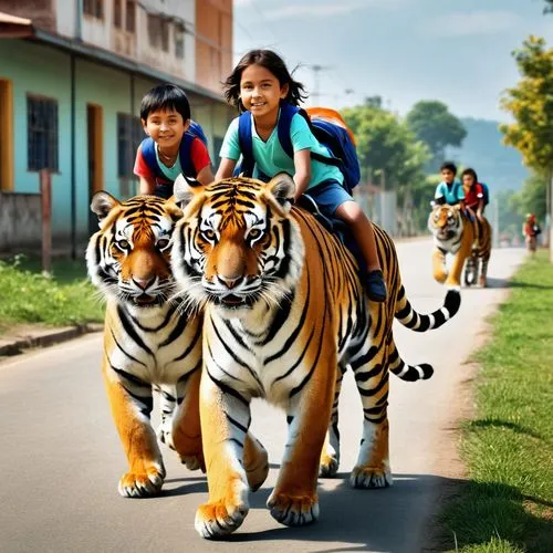 Children riding tigers to school,bandhavgarh,tigers,tigar,bandipur,tigresses,chandernagore,chitwan,young tiger,siliguri,kabini,bengalenuhu,zoram,harimau,jalpaiguri,stigers,bengal,panchatantra,bengal t