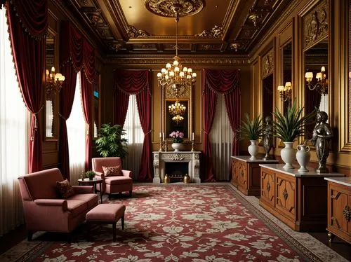 ornate room,royal interior,victorian room,parlor,interior decor,foyer,ritzau,enfilade,entrance hall,lobby,salon,furnishings,hallway,hotel hall,sitting room,anteroom,danish room,ballroom,baccarat,interiors