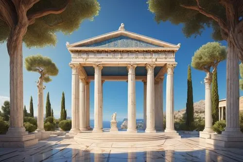 greek temple,zappeion,temple of diana,roman temple,pallas athene fountain,artemis temple,tempio,panagora,gennadius,synaxarion,metapontum,caesonia,erechtheus,doric columns,pillars,epitaphios,panathenaic,ephesus,peristyle,marble palace,Illustration,American Style,American Style 01