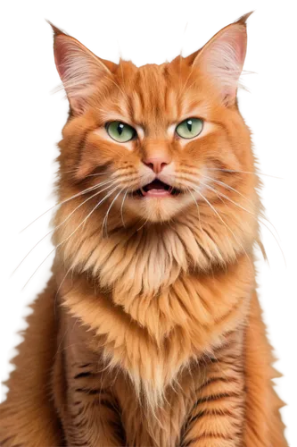 Angry cat, orange tabby, fur standing on end, sharp claws out, aggressive posture, teeth bared, whiskers forward, bright green eyes, messy hair, ripped ear tip, worn-out collar, rough texture, dynamic