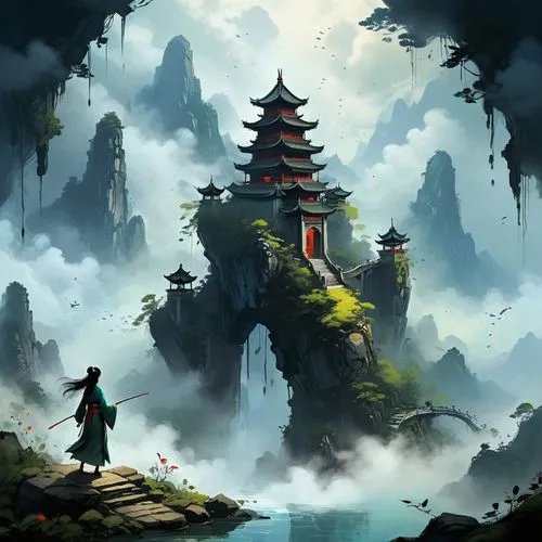 jinchuan,wudang,huanghua,tianxia,world digital painting,mengzi,fantasy landscape,dalixia,pagodas,guizhou,shaoming,jonidan,kaixian,huadian,yamatai,ancient city,lunglei,penglai,fenghuang,maoyuan