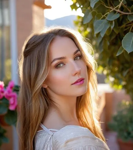 The middle half of a vibrant and radiant caucasian girl gazes out at the bright lights of Aspen in a breathtaking scene. She wears a beautiful silver dress that flows gently in the breeze, casting a w