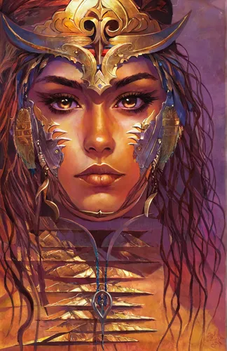 Warrior Princess,warrior woman,shamanic,shamanism,priestess,fantasy art,zodiac sign libra,sorceress,female warrior,headdress,golden mask,indigenous painting,heroic fantasy,ancient egyptian girl,fantas