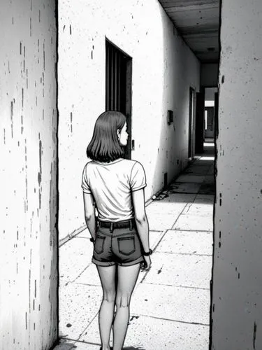 girl walking away,rotoscope,woman walking,rotoscoped,rotoscoping,alleyways