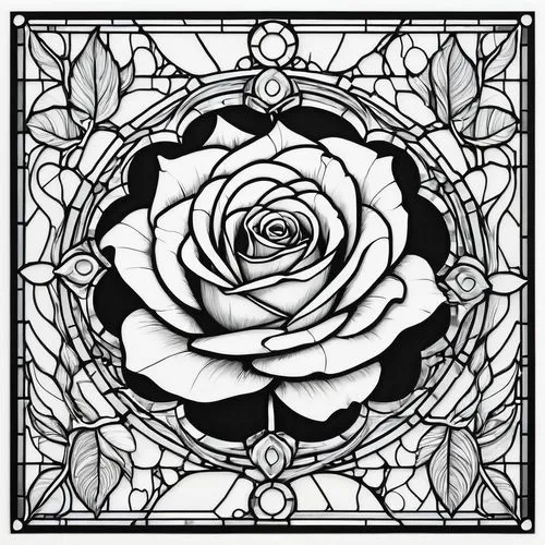 rose flower illustration,roses pattern,art deco border,rose png,bicolored rose,rose frame,Illustration,Black and White,Black and White 08