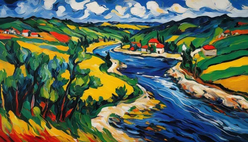 river landscape,braque d'auvergne,braque du bourbonnais,landscape,creux du van,khokhloma painting,gufufoss,post impressionism,mountain stream,source de la sorgue,brook landscape,lauterbrunnen,braque francais,oil on canvas,watercourse,rural landscape,lapereau,post impressionist,aura river,1926,Art,Artistic Painting,Artistic Painting 37