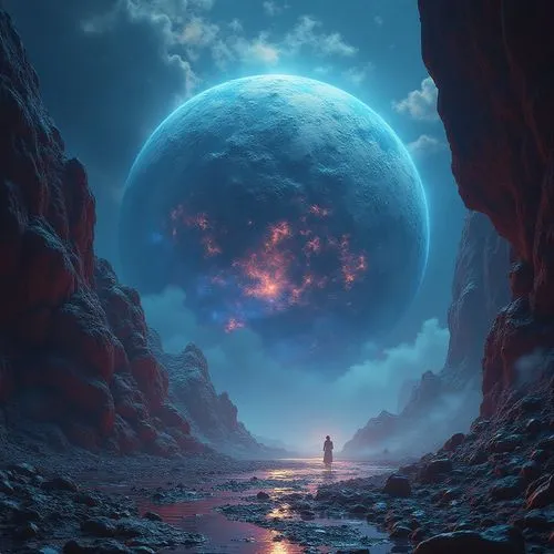 lunar landscape,fantasy picture,alien planet,fantasy landscape,sci fiction illustration,planetoid,astral traveler,alien world,world digital painting,otherworld,photomanipulation,ecliptic,panspermia,subkingdom,dreamscape,fantasy art,orb,blue spheres,3d fantasy,mindscape,Photography,General,Fantasy