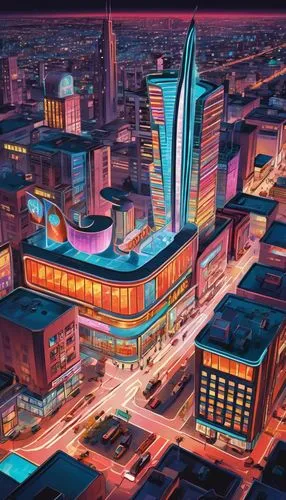 cybercity,cybertown,astana,colorful city,motorcity,okc,lusaka,koinange,microdistrict,business district,megapolis,city at night,yekaterinburg,nairobi,kinshasa,atyrau,firstcity,tulsa,ekaterinburg,cyberport,Illustration,Retro,Retro 12