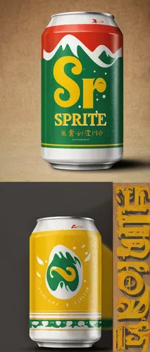 Design a retro-style logo of Sprite for a vintage soda brand,cans of drink,paint cans,spitz,spray can,spray cans,beverage can,soffritto italian,beer sets,spritzer,beverage cans,soft drink,stirnöl,carb