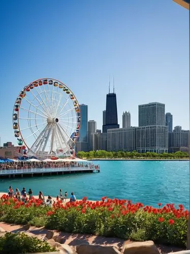 navy pier,chicagoland,chicago skyline,chicago,federsee pier,lakefront,ferris wheel,chicagoan,mke,milwaukee,lake shore,shedd,great lakes,lake michigan,detriot,streeterville,metra,birds of chicago,dusable,illinois,Illustration,Abstract Fantasy,Abstract Fantasy 12