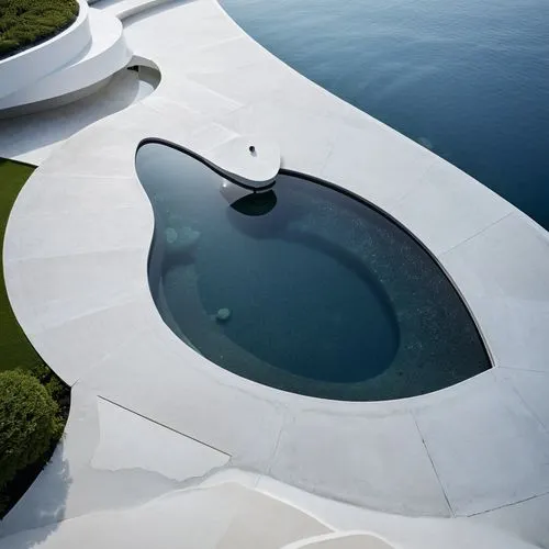 a small pool inside of a concrete garden area,infinity swimming pool,roof top pool,outdoor pool,roof landscape,swim ring,amanresorts,pools,snohetta,swimming pool,pool house,reflecting pool,siza,utzon,