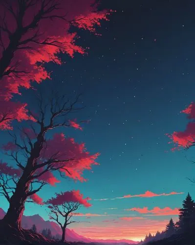 dusk background,landscape background,night sky,red sky,purple landscape,twilight,pink dawn,background screen,sakura background,nightsky,dusk,colorful background,fantasy landscape,colorful stars,scenery,unicorn background,skies,falling stars,sky,evening atmosphere,Conceptual Art,Fantasy,Fantasy 32