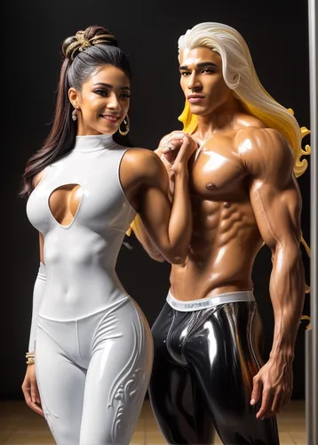 Exotic Kolumbien top Model-Paar Latino muscular (verliebt 😍 ❤️ leicht lachend) adonis student with  perfect body and face  student, moderne Pop-Art wearing white Leggings PVC-polyester marmor fließen