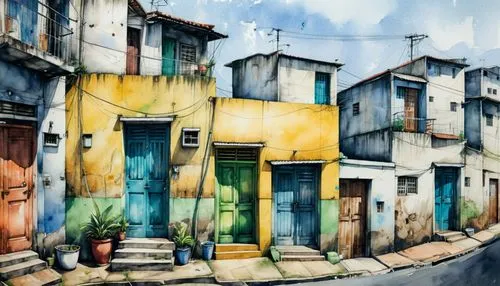 ashrafieh,hanoi,watercolor background,colorful city,valparaiso,rocinha,Illustration,Paper based,Paper Based 25