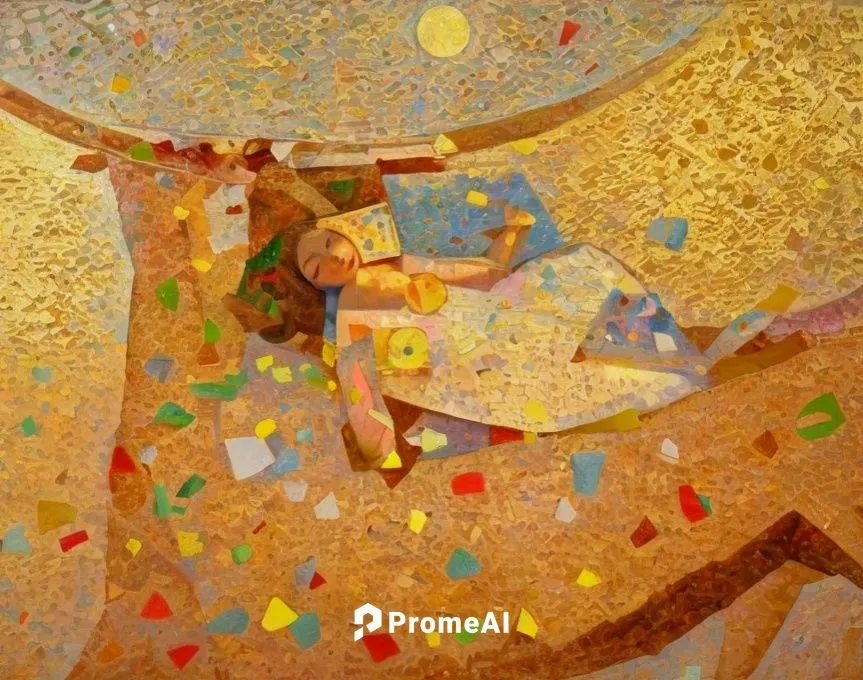 ancient Greek mythology, the abduction of Europe, painting of a woman lying on a red bull, cubist painting, Alexander Deineka, tumblr, figurative art, confetti, red robe, in sunny weather, in the astr