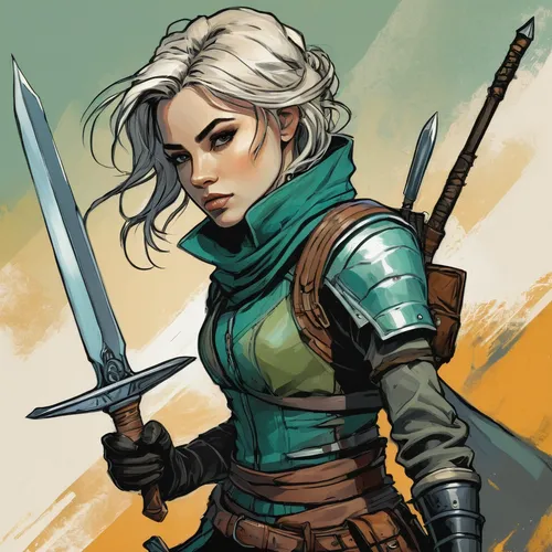 swordswoman,female warrior,joan of arc,huntress,dagger,witcher,wind warrior,ranger,swords,katana,mara,archer,sward,warrior woman,fantasy portrait,game illustration,fantasy warrior,game art,sabre,artemisia,Illustration,Realistic Fantasy,Realistic Fantasy 23