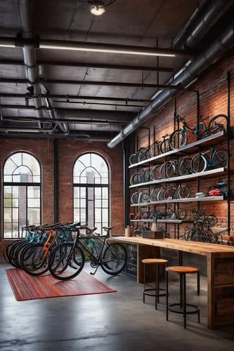 cyclery,officine,bike land,parked bikes,bike city,road bikes,bikes,bicycles,workbenches,garage,loft,officina,cyclecars,chainrings,the shop,industrial design,cafe racer,metalworks,warehouse,drivetrain,Conceptual Art,Fantasy,Fantasy 09