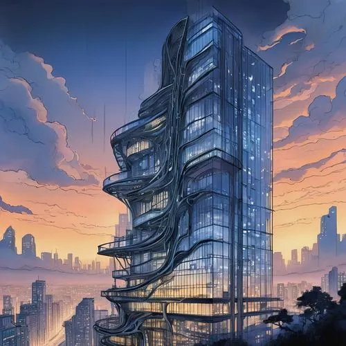 futuristic architecture,sedensky,arcology,skyscraper,the skyscraper,schuitema,morphosis,schuiten,skycraper,futuristic landscape,sky apartment,skyscraping,kimmelman,escala,cybercity,supertall,glass building,hypermodern,skylstad,futuristic,Illustration,Black and White,Black and White 34