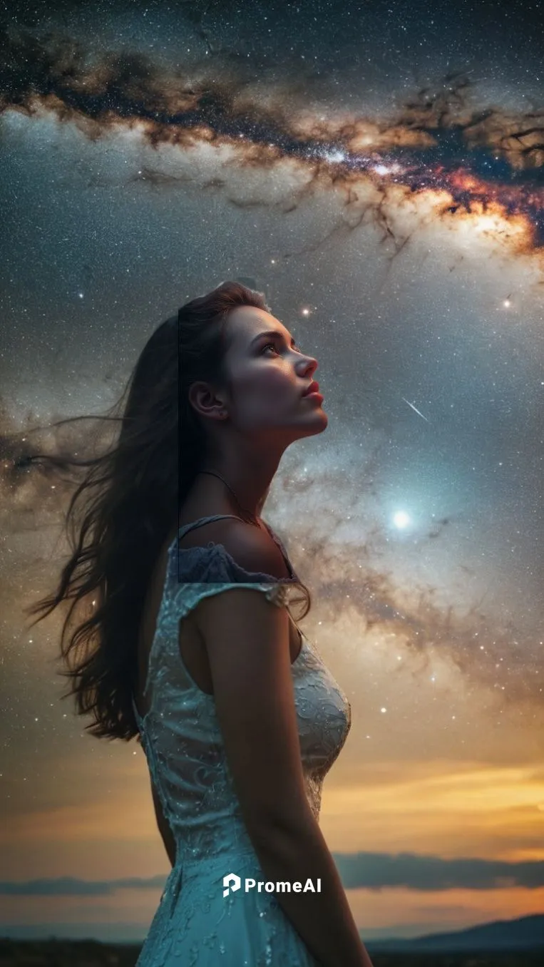 She, a beautiful woman, who is the cosmos itself, infinite in her gaze, amazing like the nebulae, can be distant like the stars, every day is a new world, her love is capable of launching thousands of