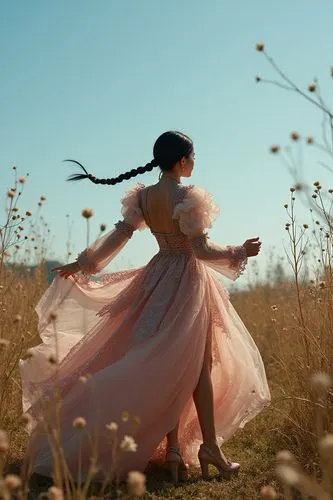 little girl in wind,sylphides,sylphide,girl in a long dress,gracefulness,meadow play