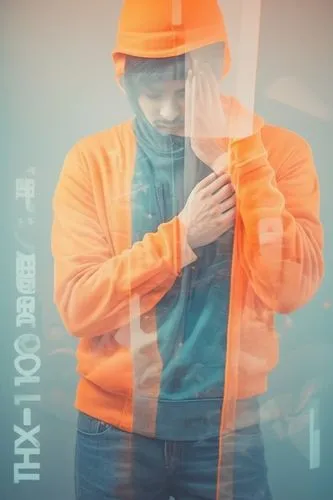 Color the background orange,a person with a construction hat is holding his hands together,hexcel,hcci,hotic,hce,orange half,media concept poster,Photography,Artistic Photography,Artistic Photography 